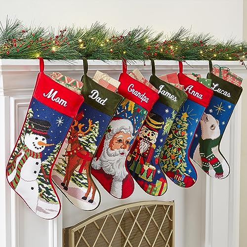 Personalized Needlepoint Christmas Stocking - Custom Embroidered Name (8"x17")