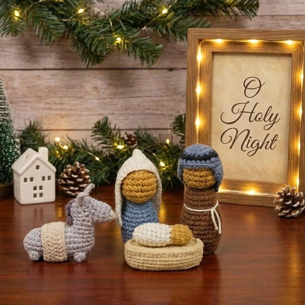 OASSIE Nativity Set - Handmade Crochet Christmas Decorations for Indoor Christian Gifts | Farmhouse Home Decor