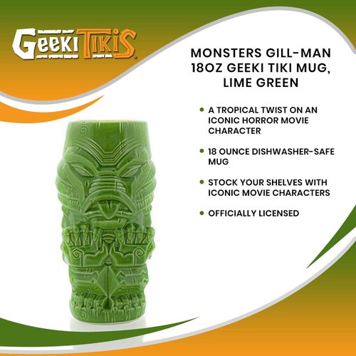 Geeki Tikis 18 ounce Ceramic Mug | Monsters Gill-Man | Lime Green