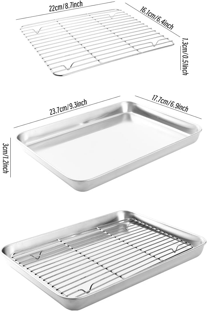 Skiennix 2-in-1 Stainless Steel Baking Sheet - Heavy Duty Oven Pan with Cooling Rack, Easy Clean