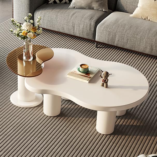 Modern Cloud Nesting Coffee Table Set of 2, Cream White Accent Tables