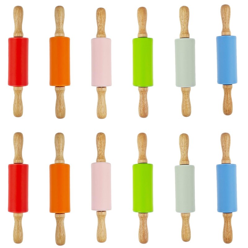 Miokun 12 Pack Small Rolling Pin for Kids, 9 Inch Kids Rolling Pin for Home Kitchen (6 colors)