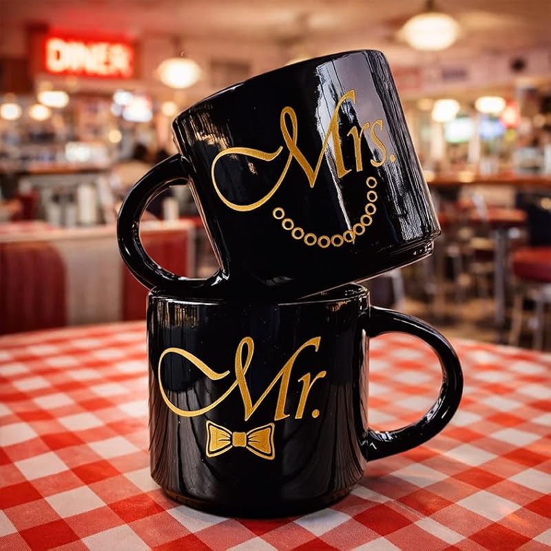 Mr & Mrs Mug Set – Funny Black Ceramic Coffee Mugs for Couples, Mr Mrs Variation