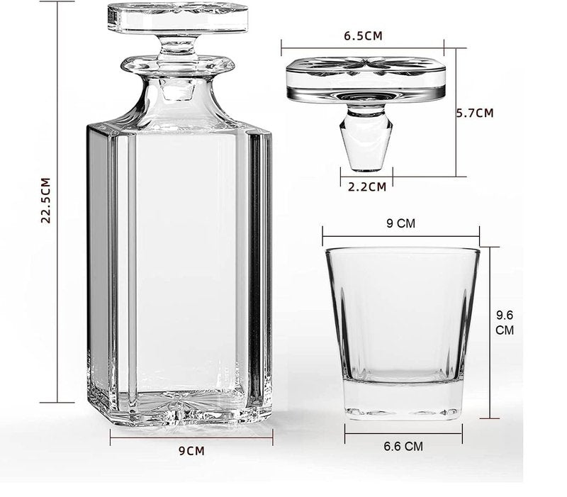 First to act tactical Whiskey Decanter Glasses Set Lead-Free Crystal Glass Scotch Tasting Cups Wine Bottle for Drinking Irish Whisky Bourbon Tequila tumbler (Square, 1 Decanter & 6 Glasses Set)