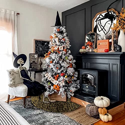 48in Glitter Sequin Tree Skirt - Black & Silver Faux Fur Holiday Decor