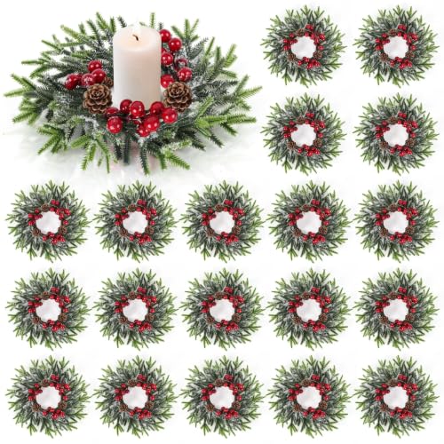 YLOLUL 18 Pcs Christmas Candle Ring Wreath Set - Mini Holiday Decor for Front Door & Kitchen