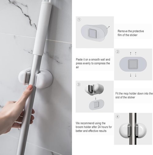 BEZOX Broom Holder - 3 PCS Wall Mount Mop Organizer Gripper | Self-Adhesive Storage Solution for Home