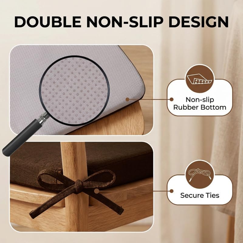 D-Shaped Dining Chair Cushion, 17x16 Inch Non-Slip Seat Pad with Ties