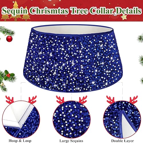 MODFUNS Royal Blue 24 Inch Sparkle Christmas Tree Collar Velvet Sequin Xmas Stand Cover