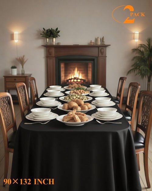 Goodluck 2 Pack Black Tablecloth 90 x 132 Inch – Rectangular Polyester Table Cloth, 6-8 Ft Tables – Reusable, Machine Washable Cover for Wedding, Birthday, Party Banquet and Event Decoration