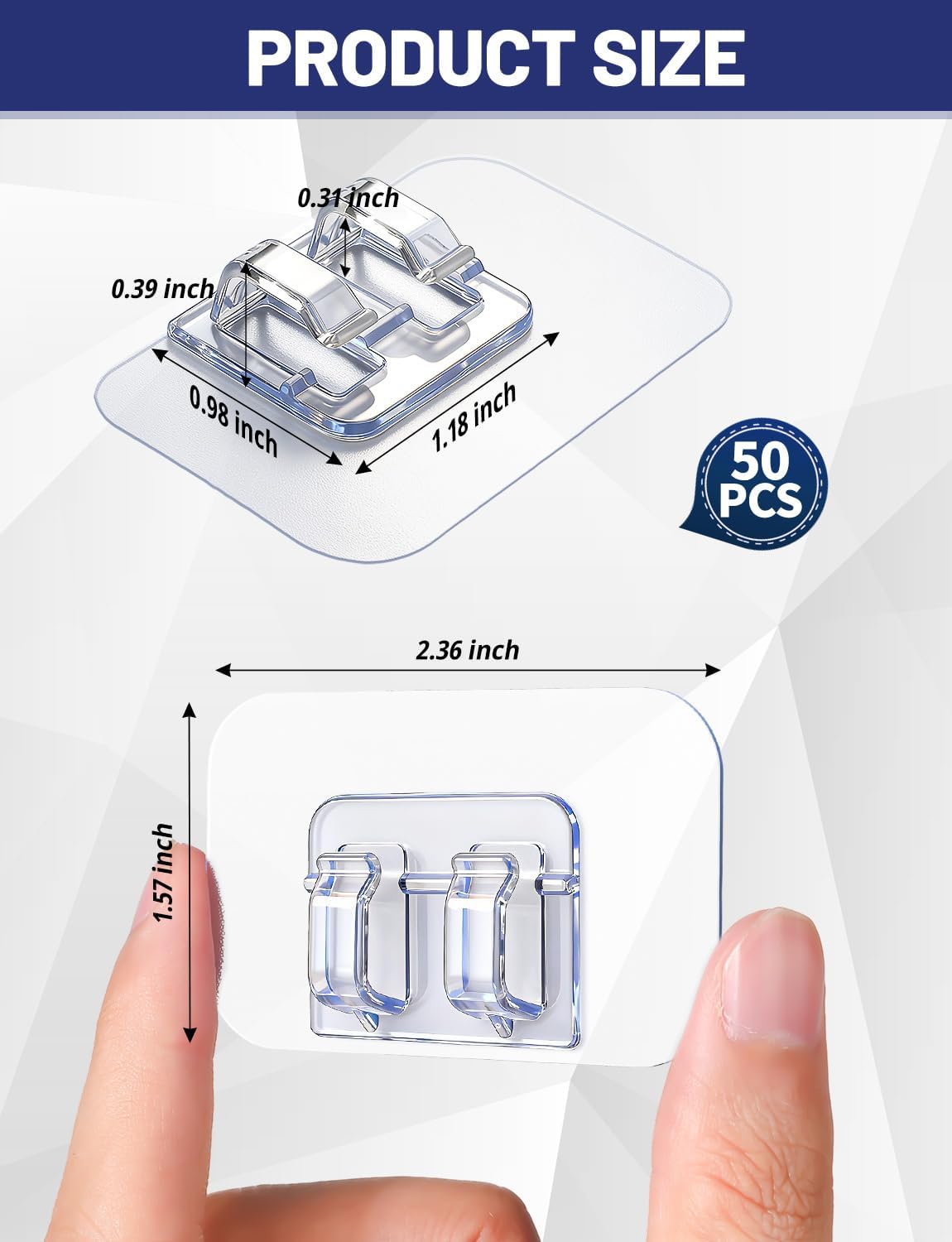 Skiennix 50Pcs Outdoor String Light Clips - Adhesive Wall Wire Holders for Easy LED Hanging