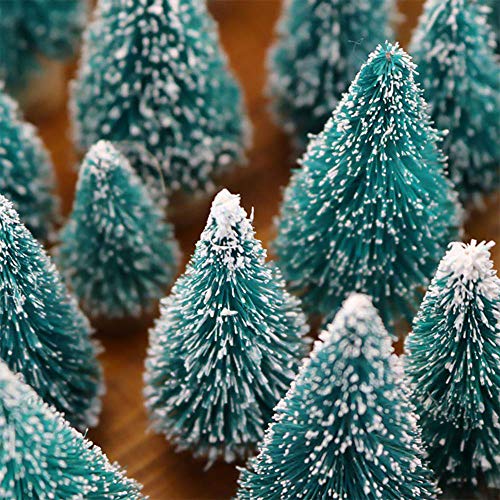 24 Pcs Mini Bottle Brush Christmas Trees with Wood Base - Snow Frosted
