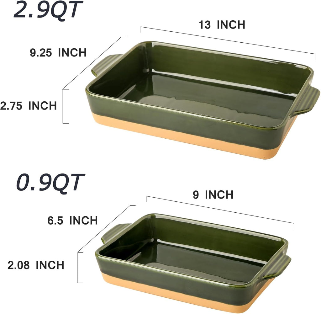 Regine Switzerland Ceramic Baking Casserole Dish - Large 9x13 Inch Porcelain Bakeware Set in Forest Green
