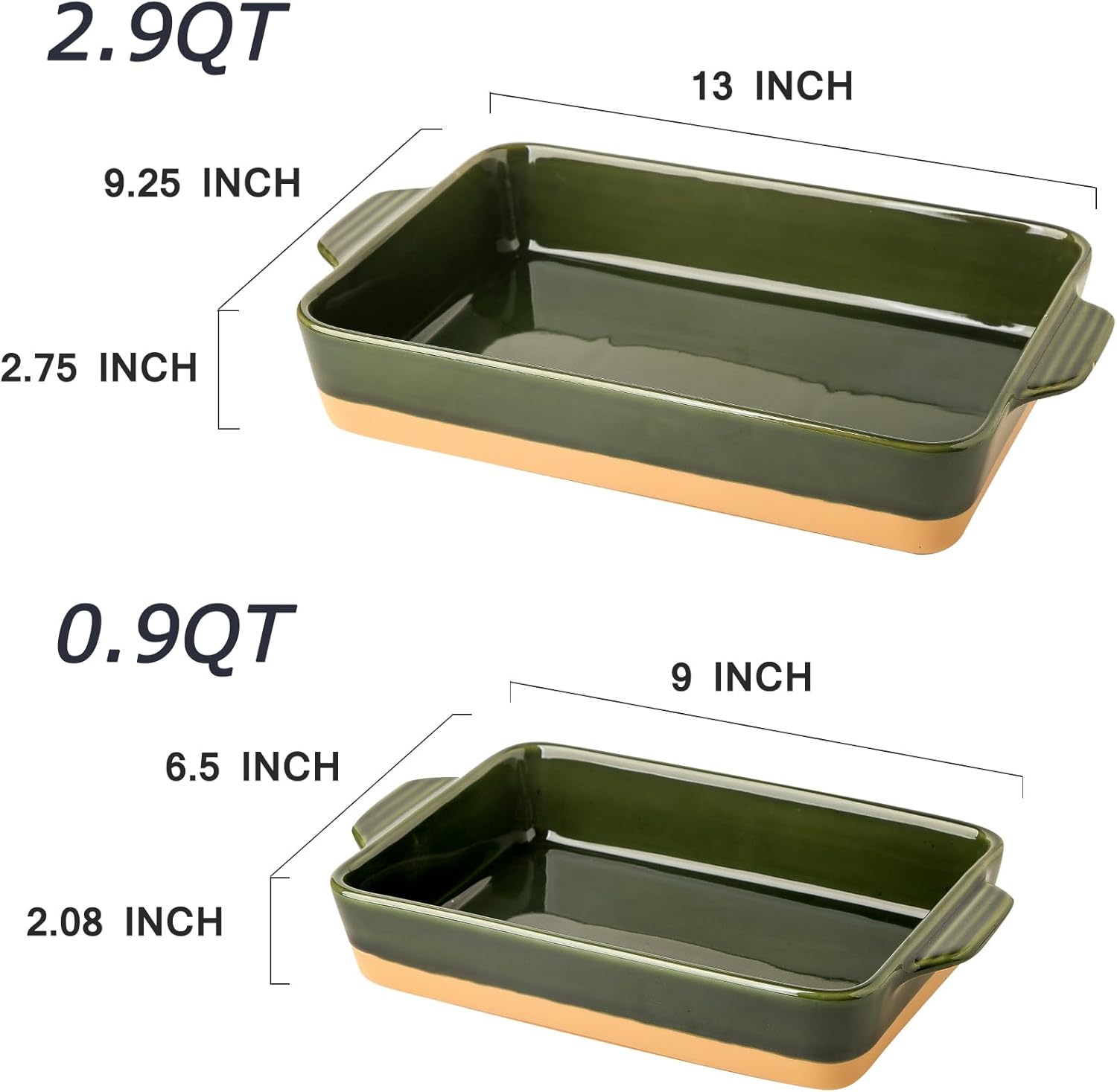 Regine Switzerland Ceramic Baking Casserole Dish - Large 9x13 Inch Porcelain Bakeware Set in Forest Green