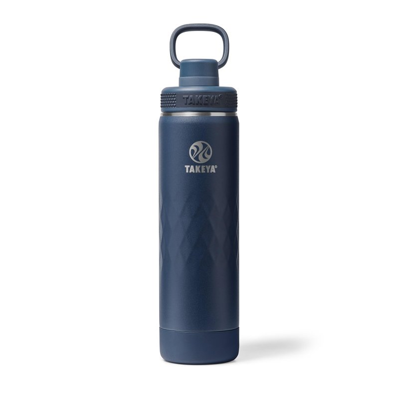 Takeya Sport Triple Insulated Water Bottle with Spout Lid and Ice Blocker (22 oz, Indigo) - Triple Wall, Leakproof, Stainless Steel Water Bottle for Gym & Outdoor Use