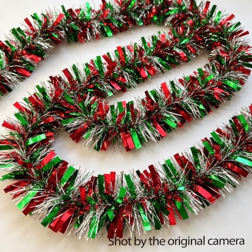 Red Green Silver Tinsel Garland 33Ft Christmas Decor Streamer - Holiday Party Decorations