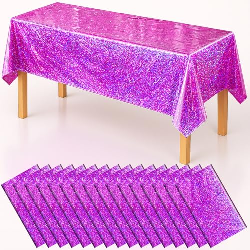 BYOJIA Pink Purple Iridescent Plastic Tablecloth 54x108 Inch Pack of 16