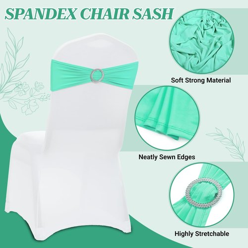 MDS Spandex Chair Sashes - Universal Fit Elastic Stretch Bands with Buckle Slider Bow | Sea Green - Pack of 200