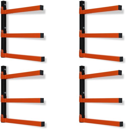 Metal Lumber Rack by [Brand Name] - Wall-Mounted Wood Storage Organizer | 4-Pack, Orange for Indoor & Outdoor Use