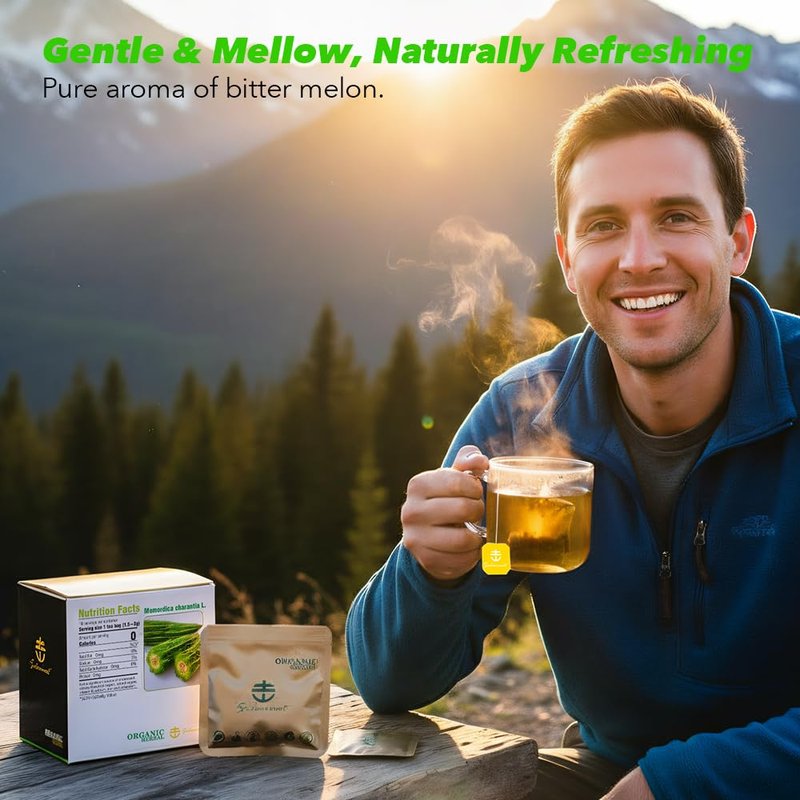 Soilmount - Bitter Melon Tea - |Ku Gua|苦瓜|여주| - Pure Herbal Tea - Natural, Organic, Non-GMO, Clean Ingredients, Caffeine Free (18 Tea Bags, Box 1)