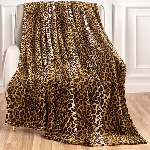 Edenleaf Leopard Print Plush Fleece Throw Blanket - Soft & Cozy 50"x60"