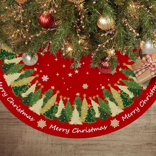 48 Inch Gold Snowflake Christmas Tree Skirt - Felt Holiday Decor for Home & Party