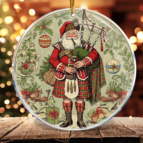 Funny Christmas Santa Highland Dress Ornament - Lochcarron Acrylic Decor