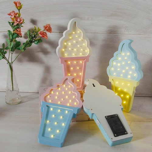Sweet FanMuLin Ice Cream Valentine Romance Atmosphere Light, Party Wedding Birthday Party Decoration Kids' Room Battery Operated LED Night Lights (Blue and Yellow)