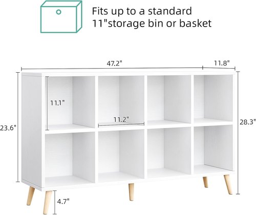 Flrrtenv 8-Cube Bookshelf - Modern 2-Tier Wood Storage Organizer | 47" Freestanding White Bookcase