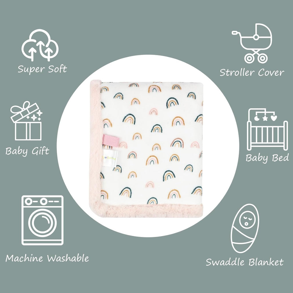 Rainbow Baby Blankets - Ultra Soft Cozy Fluffy Design with Rabbit Faux Fur Backing | 30x40 Inches