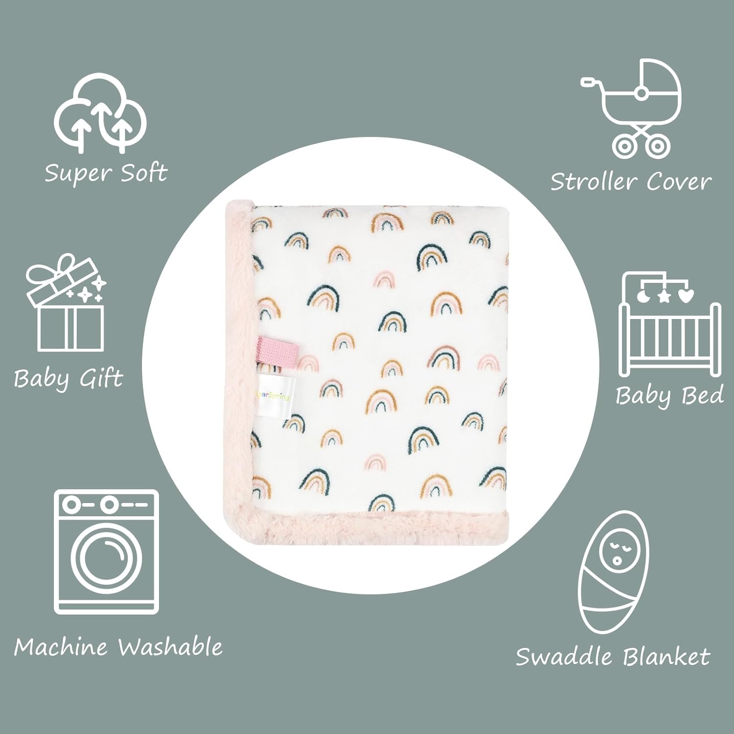 Rainbow Baby Blankets - Ultra Soft Cozy Fluffy Design with Rabbit Faux Fur Backing | 30x40 Inches