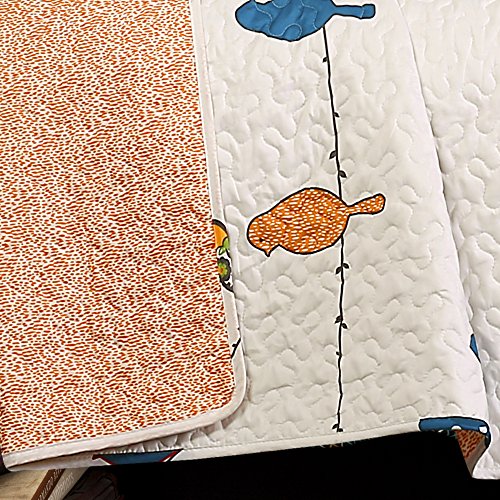 Reversible Floral Bird Quilt Set - 7-Piece Full/Queen Bedding Set with Pillows