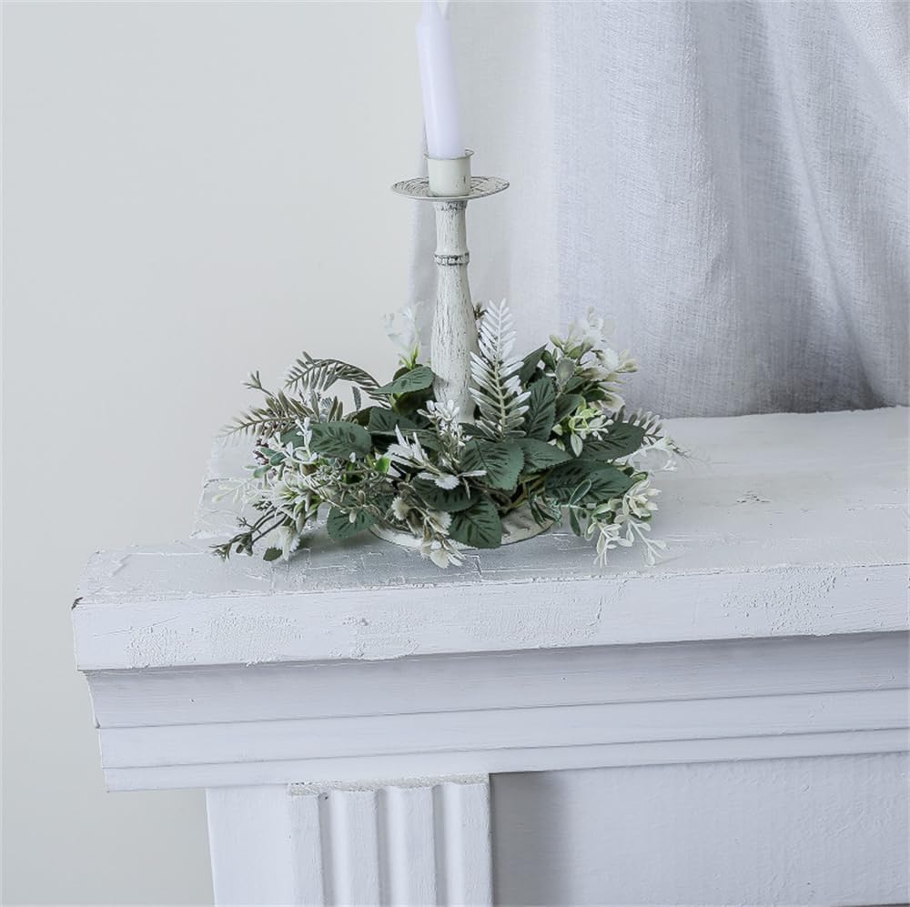 Skiennix 10-Inch Artificial Eucalyptus Leaves Wreaths - Boho Candle Rings for Home Decor (Green, 2-Pack)