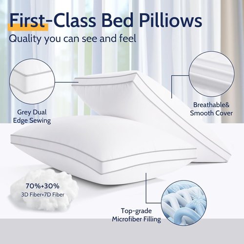 ROUMEA King Size Bed Pillows Set of 4, Pillows for Sleeping 4 Pack, Supportive King Pillows with Soft Down Alternative for Back Stomach Side Sleepers, Machine Washable