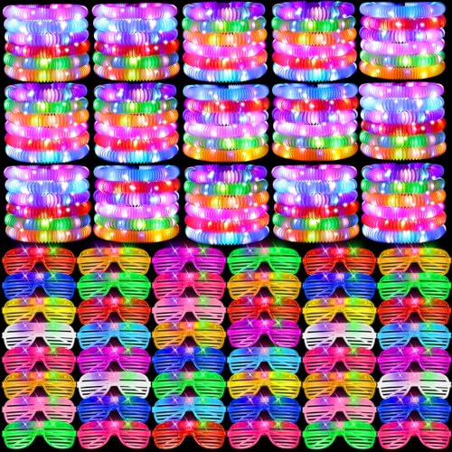 Oleitodh 76 Pcs Glow Light Up Pop Tubes & LED Glasses Party Favors - Shutter LED Glasses & Pop Tube Set