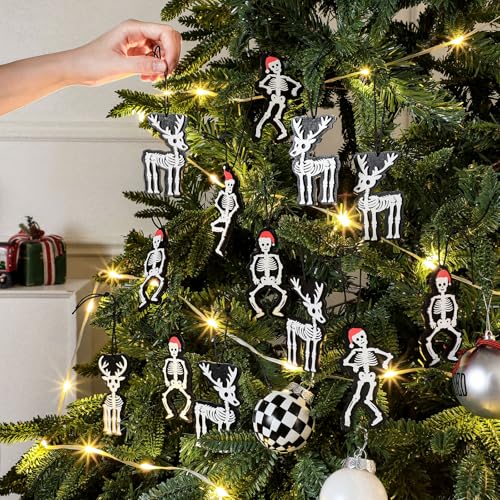24 Gothic Skeleton Christmas Ornaments - Spooky Holiday Tree Decorations