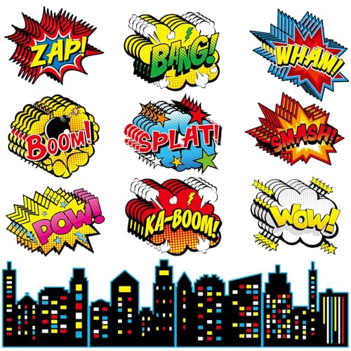 62-Piece Comic Action Hero Wall Cutouts – Superhero Party Decorations