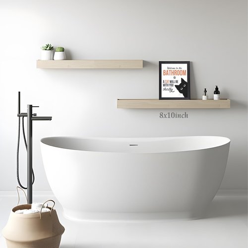 LLEEMPI Cat Quote Bathroom Wall Art - "Welcome to the Bathroom" Canvas Print | Cute Black & White Decor, 8x10 Inch