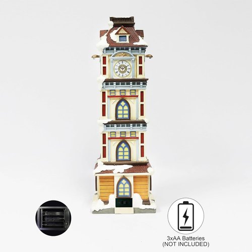 Moments In Time Lighted Christmas Clock Tower - 14.5” Hand-Painted Polyresin Holiday Décor