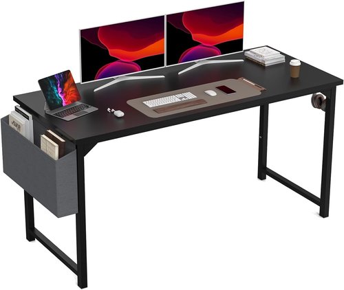 DUMOS 63-Inch Modern Office Computer Desk - Stylish Writing & Study Table for Home | Black Finish