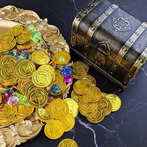 Pirate Treasure Chest Toy Set with Lock, Coins, Gems and Accessories