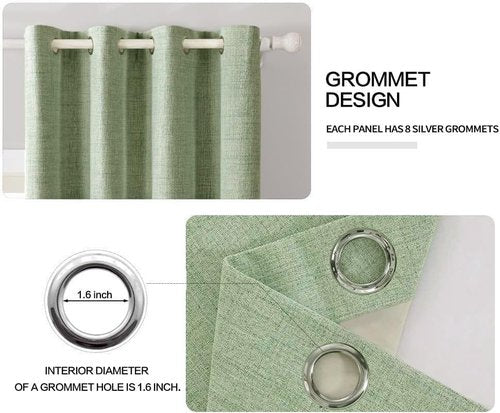 MIULEE Blackout Curtains - 100% Thermal Insulated Sage Green Linen Texture Drapes | 52x96 Inch (2 Panels)