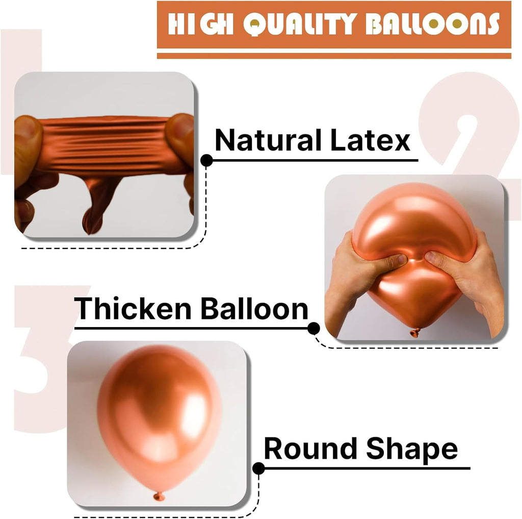 PartyWoo Rose Gold Balloons - 50pcs 12 Inch Metallic Chrome for Weddings & Celebrations