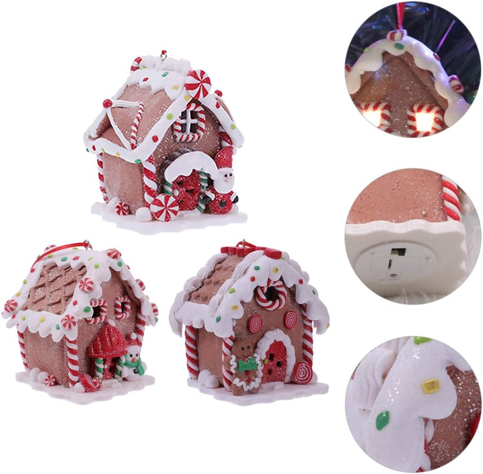 Toyvian Gingerbread House Ornaments - LED Christmas Village Set with Santa & Snowman Figures | 3 Pcs
