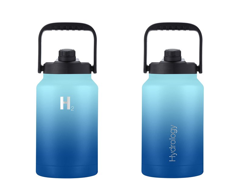 H2 HYDROLOGY Growler Water Bottle With Handle Lid | Double Wall Vacuum Insulated One Gallon Growler | Hot and Cold Leak Proof Sweat Free | Sports, Hiking, Camping, Travel (128 oz, Cool Water)