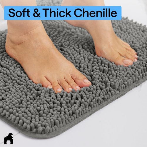 Gorilla Grip Bath Rug Mat - Soft Absorbent Chenille | Quick-Dry Microfiber 30x20, Charcoal