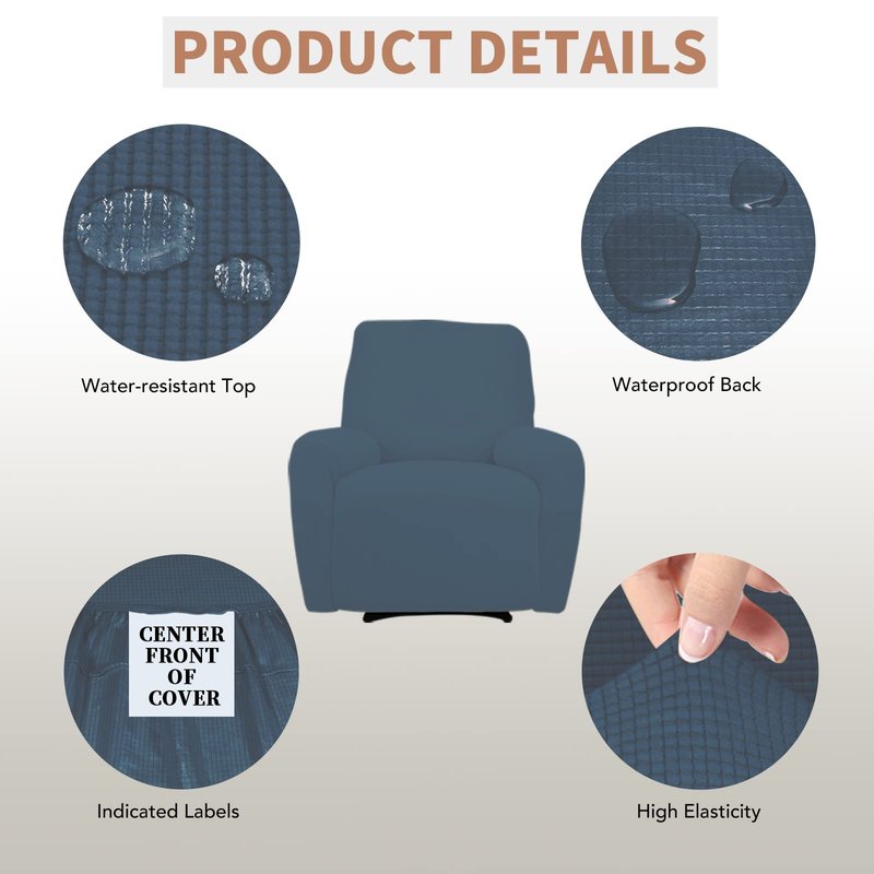 Easy-Going 100% Waterproof Recliner Cover, Dual Waterproof Couch Cover for Recliner, 1- Piece Jacquard Sofa Cover, Leakproof Sofa Slipcover for Kids, Pets, Dog and Cat (Recliner, Bluestone)