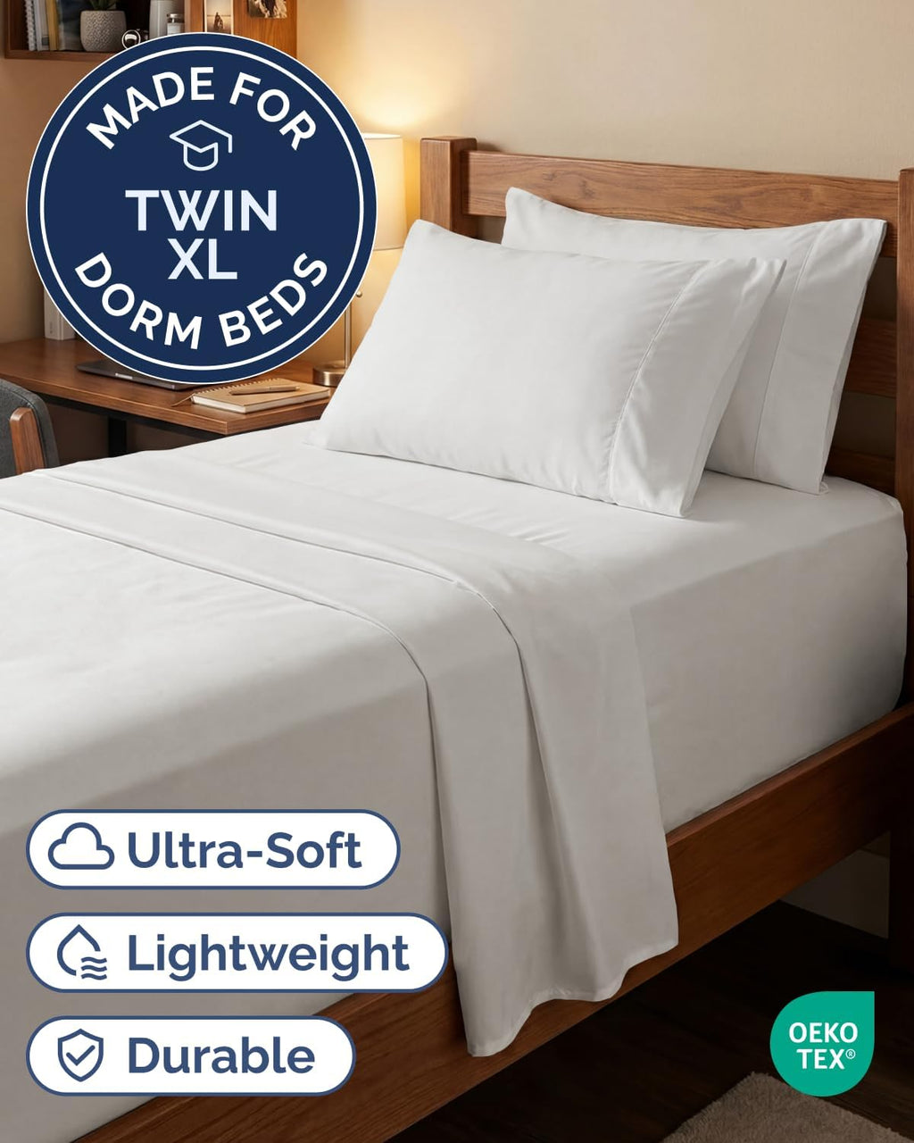Skiennix Extra Deep Twin XL Sheet Set - 4 Piece Breathable Cooling Bedding - Soft, Wrinkle-Free Antique White