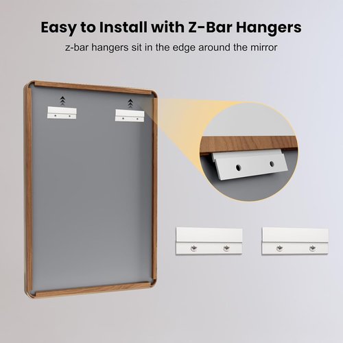 LOAAO Bathroom Mirror - 32X36 Inch Rounded Rectangle with Wood Grain Metal Frame | Anti-Rust, Versatile Hanging Options