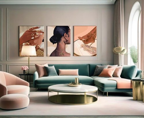 Julaydi Black Girl Wall Art Abstract African American Decor Posters Fashion Black Woman Canvas Prints Modern Black Female Painting Pictures for Bedroom Living Room Bathroom 16x24in Set of 3 Framed